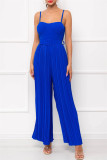 Rose Red Sexy Casual Solid Backless Spaghetti Strap Regular Jumpsuits