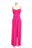 Rose Red Sexy Casual Solid Backless Spaghetti Strap Regular Jumpsuits