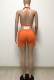 Rose Red Sexy Solid Hollowed Out Frenulum Swimwears