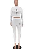 Pink Casual Sportswear Print Embroidered Patchwork O Neck Long Sleeve Two Pieces