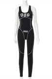 Black Casual Sportswear Print Patchwork Backless U Neck Skinny Jumpsuits