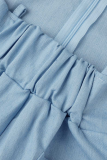 Blue Sexy Solid Patchwork Spaghetti Strap Skinny Rompers