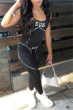 Black Casual Sportswear Print Patchwork Backless U Neck Skinny Jumpsuits