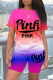 Rose Red Casual Gradual Change Letter Print Patchwork O Neck Short Sleeve Two Pieces
