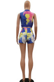 purple Fashion Casual adult Ma'am Patchwork Print Tie Dye Two Piece Suits pencil Sleeveless Two Pieces