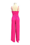 Rose Red Sexy Casual Solid Backless Spaghetti Strap Regular Jumpsuits