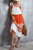 Orange Pink Casual Solid Bandage Patchwork Flounce Spaghetti Strap Straight Dresses