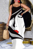 Black Sexy Casual Print Backless Spaghetti Strap Long Dress