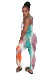 White and green Fashion Sexy Print Patchwork bandage Tie-dyed Sleeveless Slip Jumpsuits