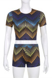 Multicolor Fashion Casual Print Patchwork O Neck Short Sleeve Two Pieces
