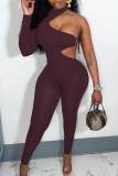 Black Sexy Solid Bandage Hollowed Out Patchwork O Neck Regular Jumpsuits