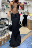 Black Sexy Solid Mesh Half A Turtleneck Trumpet Mermaid Dresses
