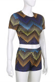 Multicolor Fashion Casual Print Patchwork O Neck Short Sleeve Two Pieces