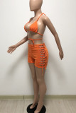 Rose Red Sexy Solid Hollowed Out Frenulum Swimwears