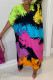 Multicolor Fashion Casual Print Patchwork V Neck Short Sleeve Dress
