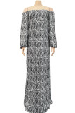 Blue Casual Print Patchwork Off the Shoulder Straight Dresses
