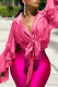 Rose Red Fashion Casual Solid Bandage Patchwork Buckle Asymmetrical Turndown Collar Tops