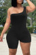 Black Sexy Casual Solid Asymmetrical One Shoulder Skinny Romper