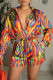 Colour Fashion Casual Print Patchwork Buckle Turndown Collar Long Sleeve Two Pieces