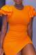 Tangerine Sweet Solid Patchwork Flounce O Neck Pencil Skirt Dresses