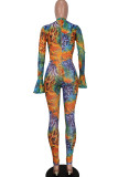 Colour Sexy Print Patchwork O Neck Skinny Jumpsuits