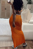 Orange Fashion Sexy Solid Hollowed Out Backless Slit Strapless Long Dress