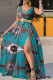 Green Fashion Casual Print Patchwork Slit V Neck Sleeveless Dress