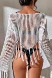 Green Sexy Solid Tassel Hollowed Out Patchwork Swimwears Cover Up