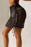 White Sexy Solid Hollowed Out Patchwork Frenulum Swimwears Cover Up