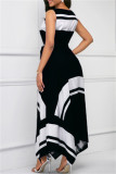 Red Fashion Casual Print Asymmetrical O Neck Sleeveless Dress