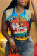 Multicolor Casual Street Print Tassel Patchwork V Neck T-Shirts