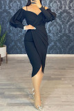 Rose Red Fashion Casual Solid Patchwork V Neck Long Sleeve Dresses