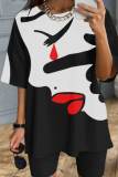 White Casual Print Patchwork O Neck T-Shirts
