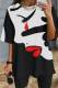 Black Red Casual Print Patchwork O Neck T-Shirts