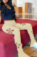 Khaki Casual Street Solid Hollowed Out Patchwork High Waist Speaker Solid Color Bottoms