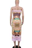 Green Sexy Print Patchwork Draw String Slit Fold Strapless Sleeveless Two Pieces