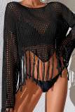 Green Sexy Solid Tassel Hollowed Out Patchwork Swimwears Cover Up