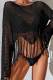 Black Sexy Solid Tassel Hollowed Out Patchwork Swimwears Cover Up