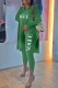Green Fashion Casual Print Letter O Neck Long Sleeve Two Pieces