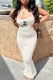 White Fashion Sexy Print Backless Spaghetti Strap One Step Skirt Dresses