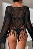Green Sexy Solid Tassel Hollowed Out Patchwork Swimwears Cover Up