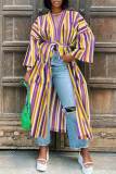 Rose Red Fashion Casual Striped Print Bandage Patchwork Outerwear