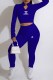 Royal Blue Fashion Casual Print Letter Zipper Collar Long Sleeve Two Pieces