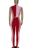 Pink Casual Solid Patchwork O Neck Sleeveless Two Pieces