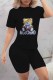Black Fashion Street Letter Character Sequins O Neck Short Sleeve Two Pieces