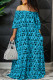 Blue Casual Print Patchwork Off the Shoulder Straight Dresses