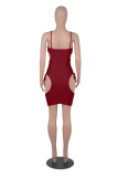Pink Sexy Solid Hollowed Out Spaghetti Strap Pencil Skirt Dresses