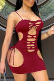 Pink Sexy Solid Hollowed Out Spaghetti Strap Pencil Skirt Dresses