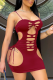 Burgundy Sexy Solid Hollowed Out Spaghetti Strap Pencil Skirt Dresses