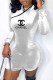 White Fashion Street Print Letter Mandarin Collar Rompers